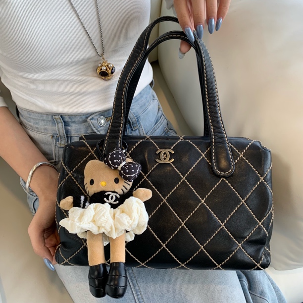 95新 Chanel/香奈儿 XM/黑色外缝线波士顿手提包/ZH12116709