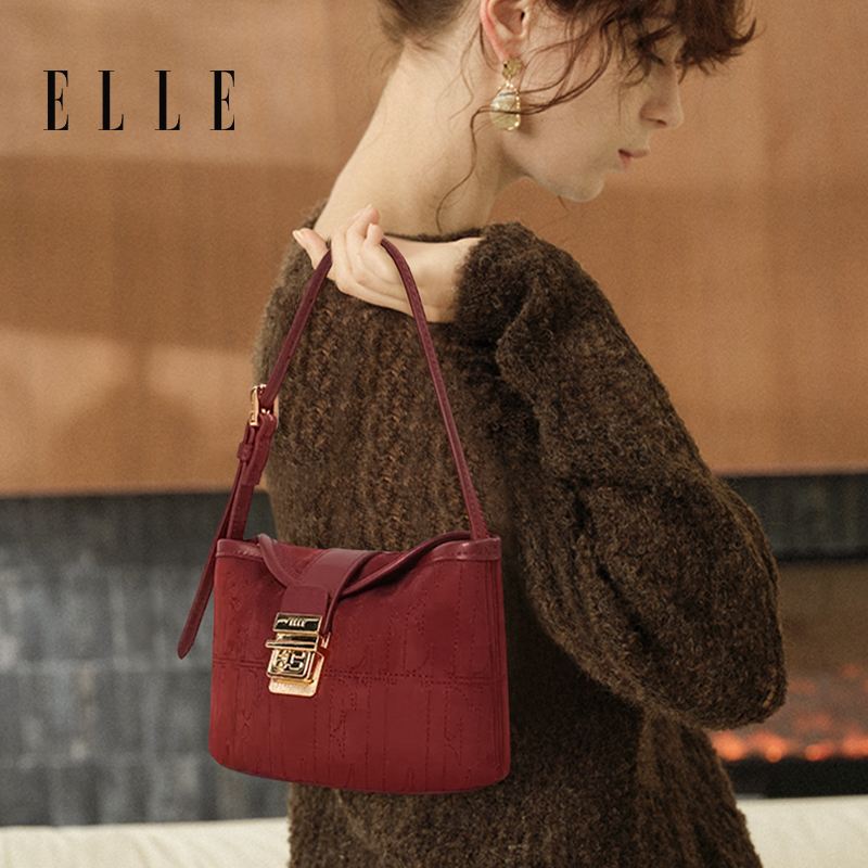 ELLE26新款爆款女士婚包红色包包七夕礼物设计师款单肩手拎薯条包