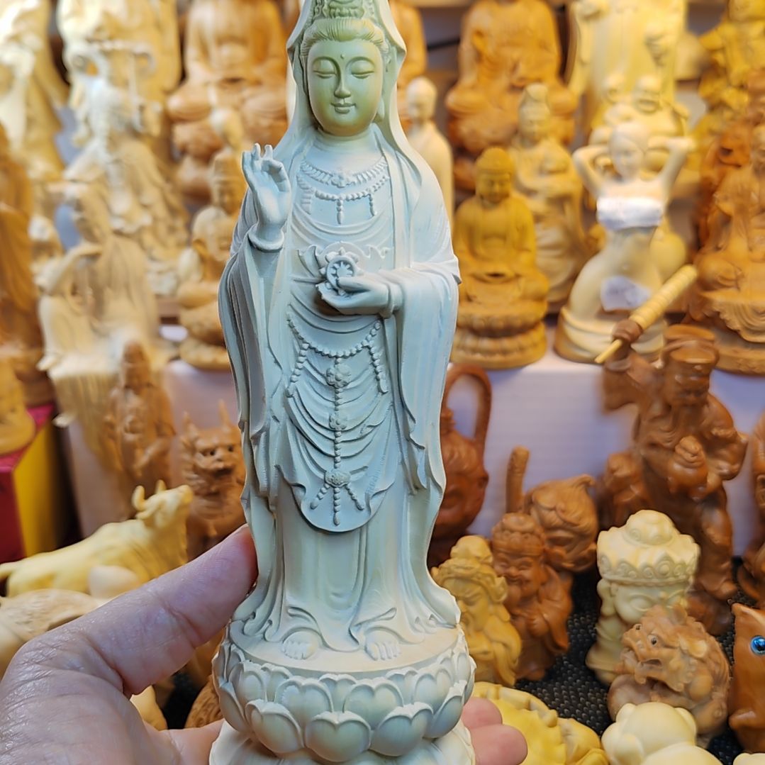 一***行香榧木黄杨木南海同款观音摆件