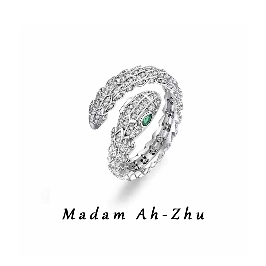 合金合成锆石戒指 【灵蛇系列】欧美设计轻奢时尚戒指个性满钻