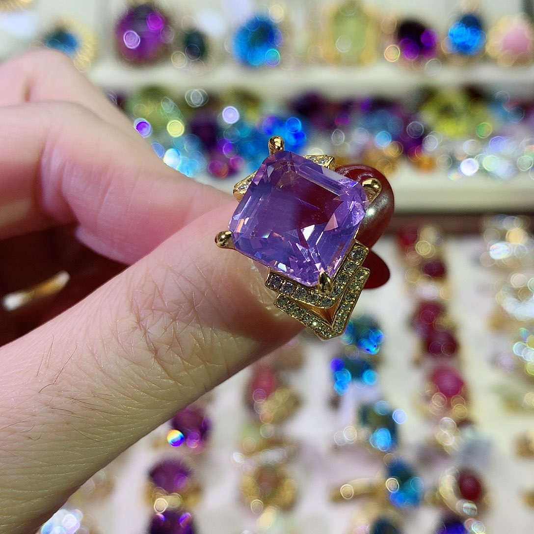 紫晶戒指银S925镀金镶嵌