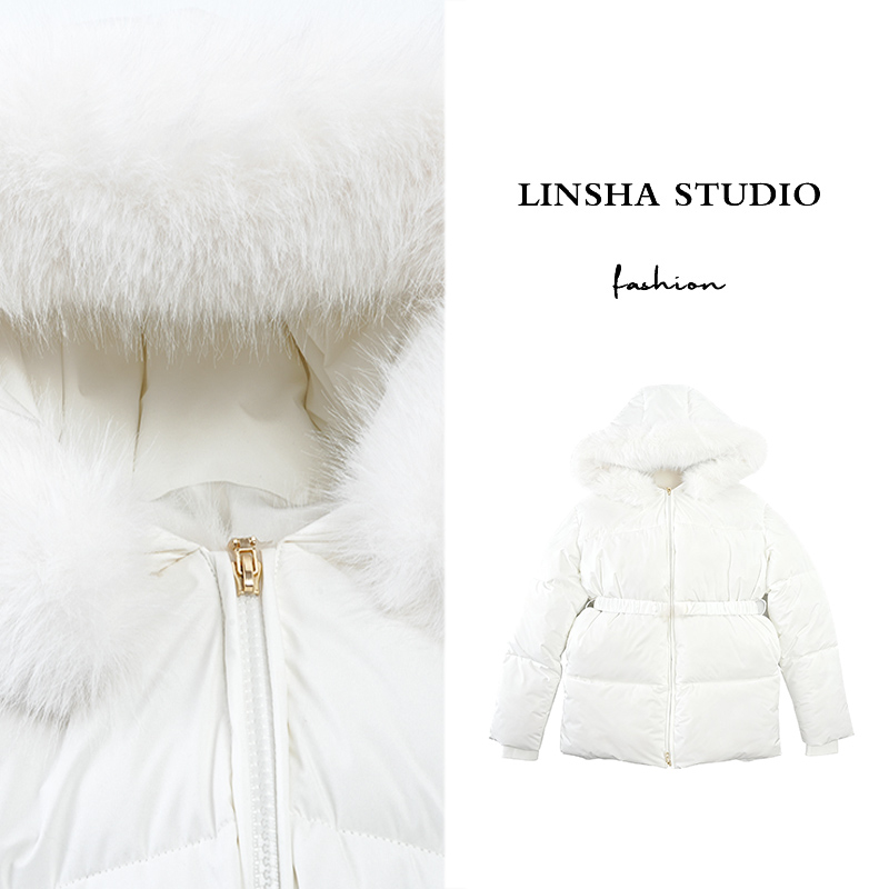 【2609】泡芙小姐两穿可拆卸毛领连帽长款加厚外套