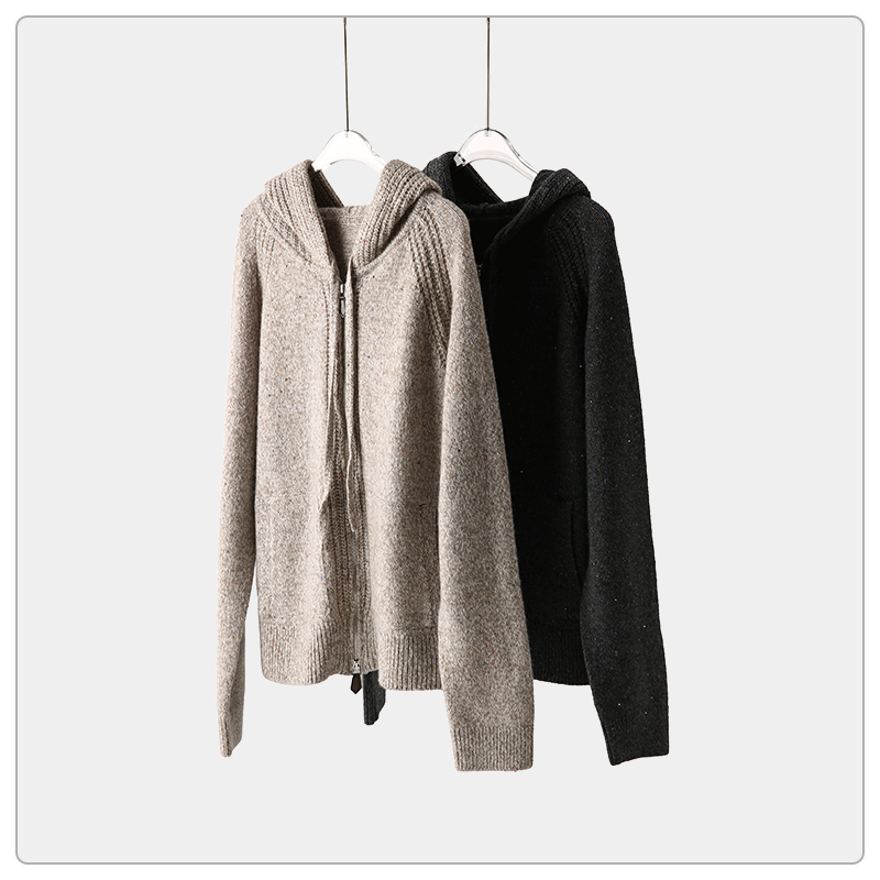 冬季连帽抽绳拉链针织开衫女厚款宽松长袖上衣外套--SWS8441