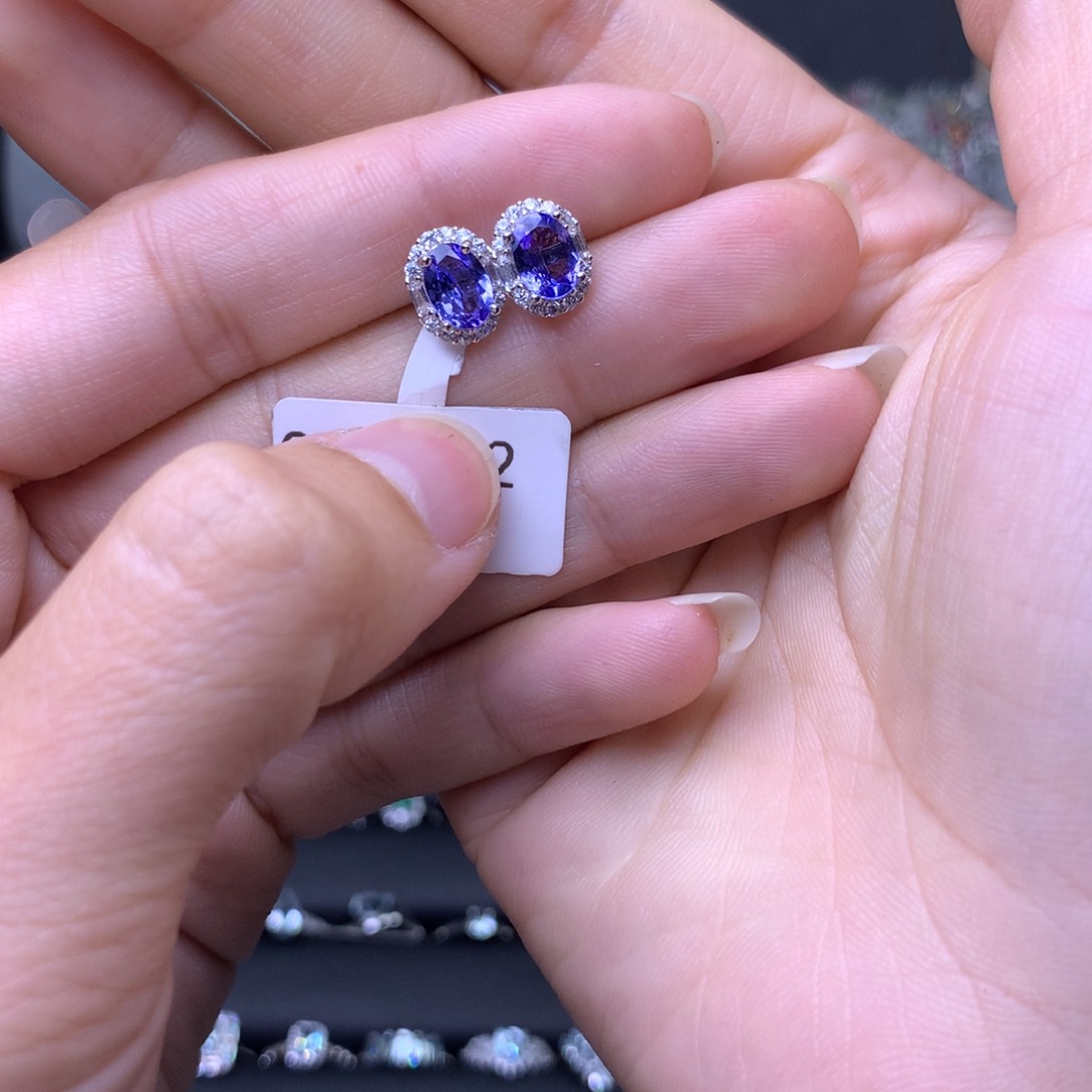 坦桑石耳饰银S925镶嵌耳环