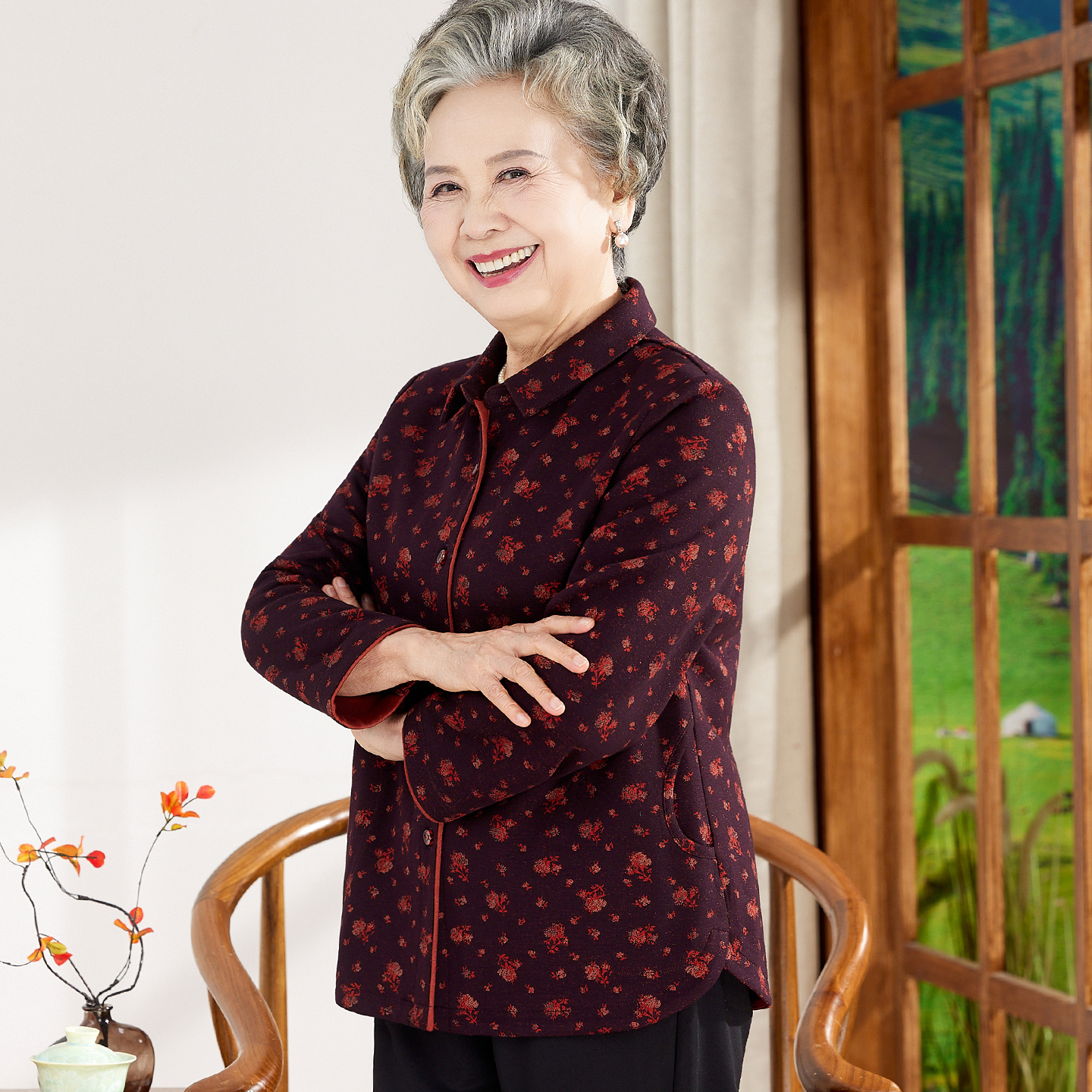 老年人妈妈秋装高档衬衫女长袖上衣服2025新款洋气时尚奶奶装衬衣