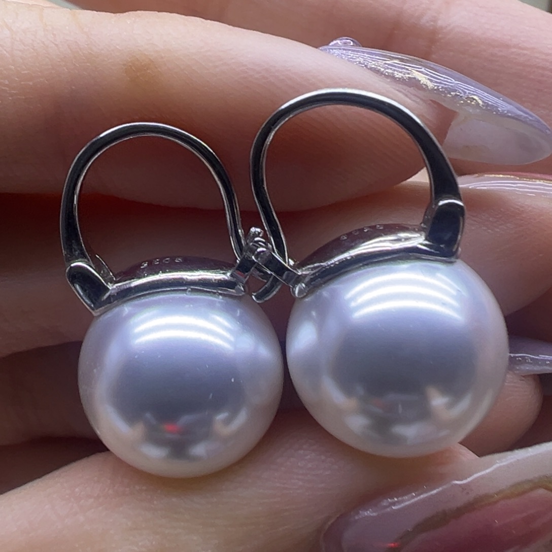 耳饰银S925镶嵌淡水珍珠