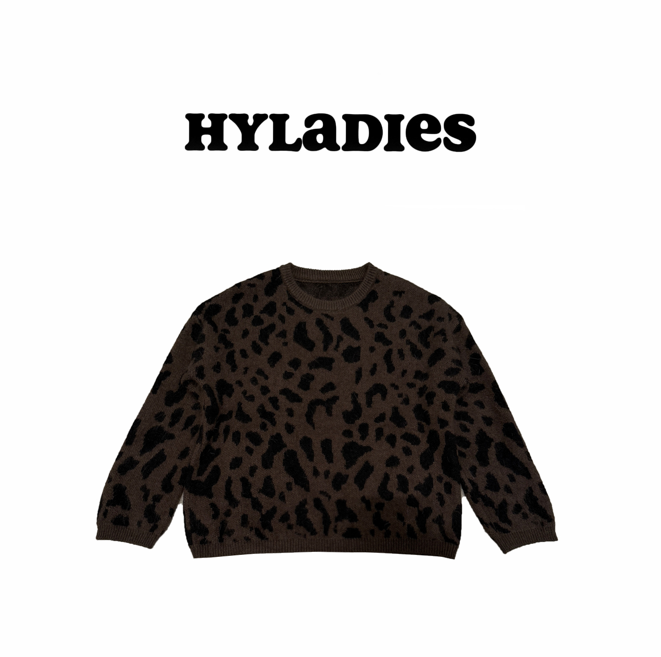 HYLADIESWEAR  『时尚豹纹』韩版慵懒风圆领兔毛豹纹设计感套头毛衣