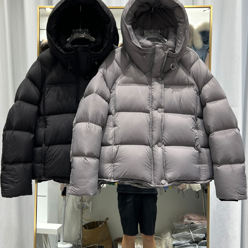 2025冬新款泡芙羽绒服女短款加厚云感宽松90白鸭绒连帽面包服外套