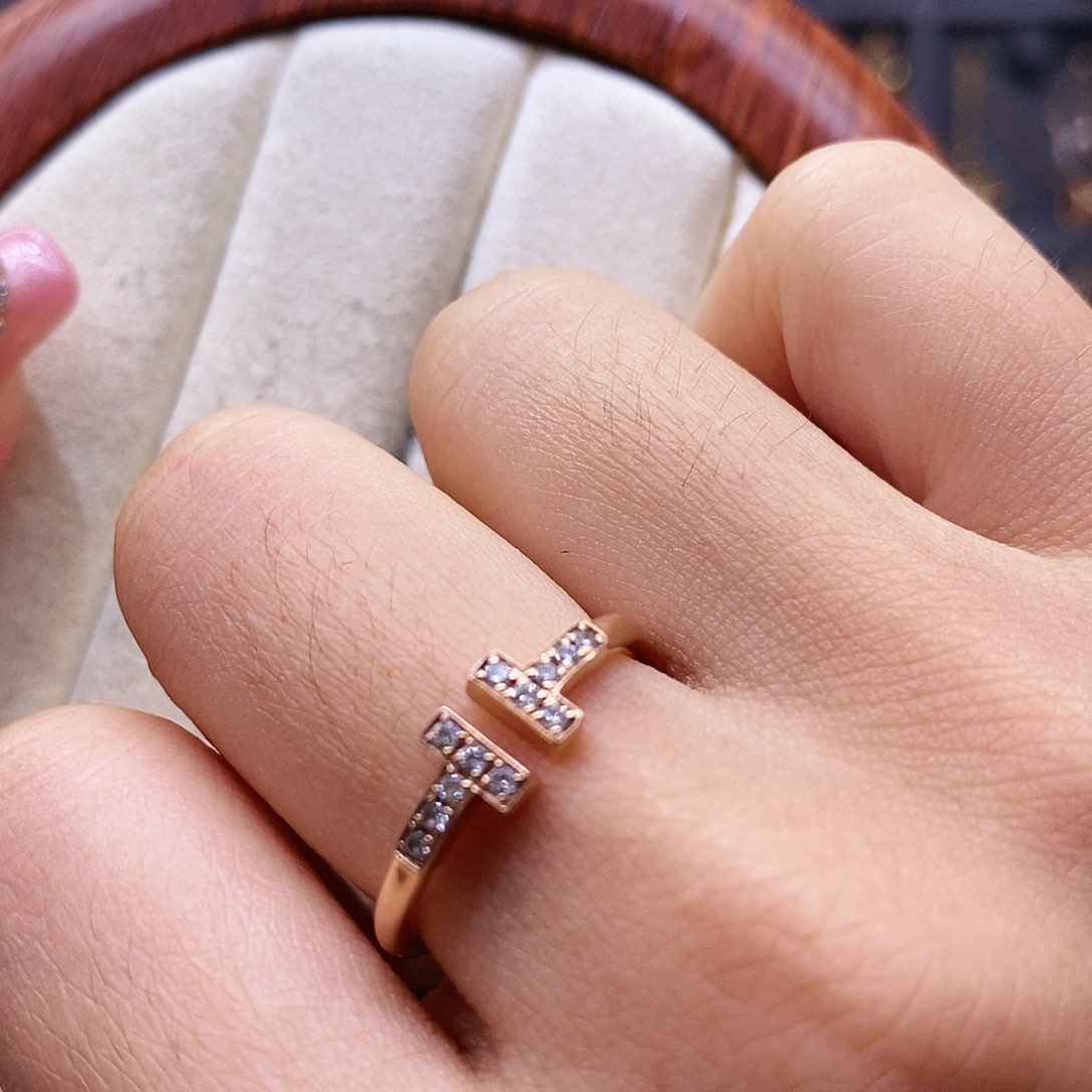 钻石戒指/指环18K金镶嵌k玫双t戒指