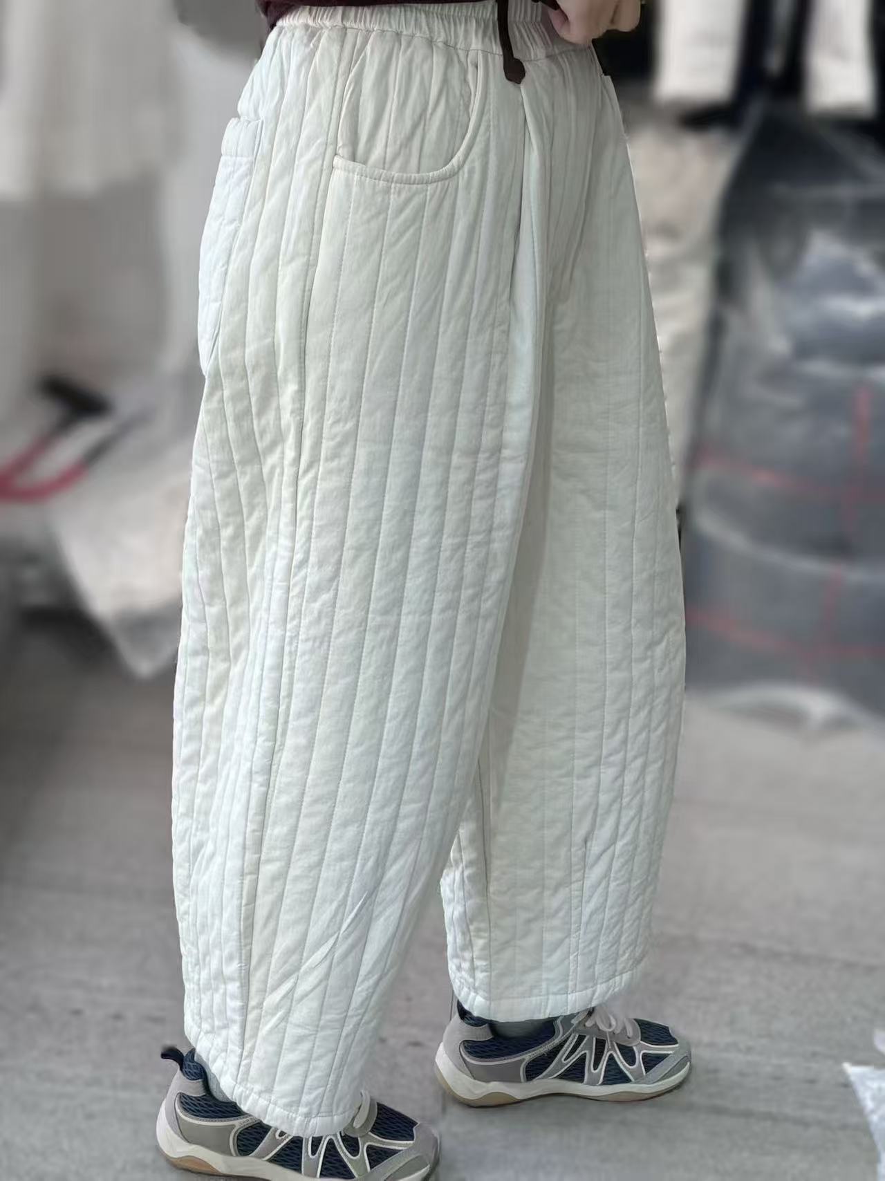 冬季双层加厚保暖衍棉休闲裤小众设计感拼接棉裤高腰百搭时尚裤子