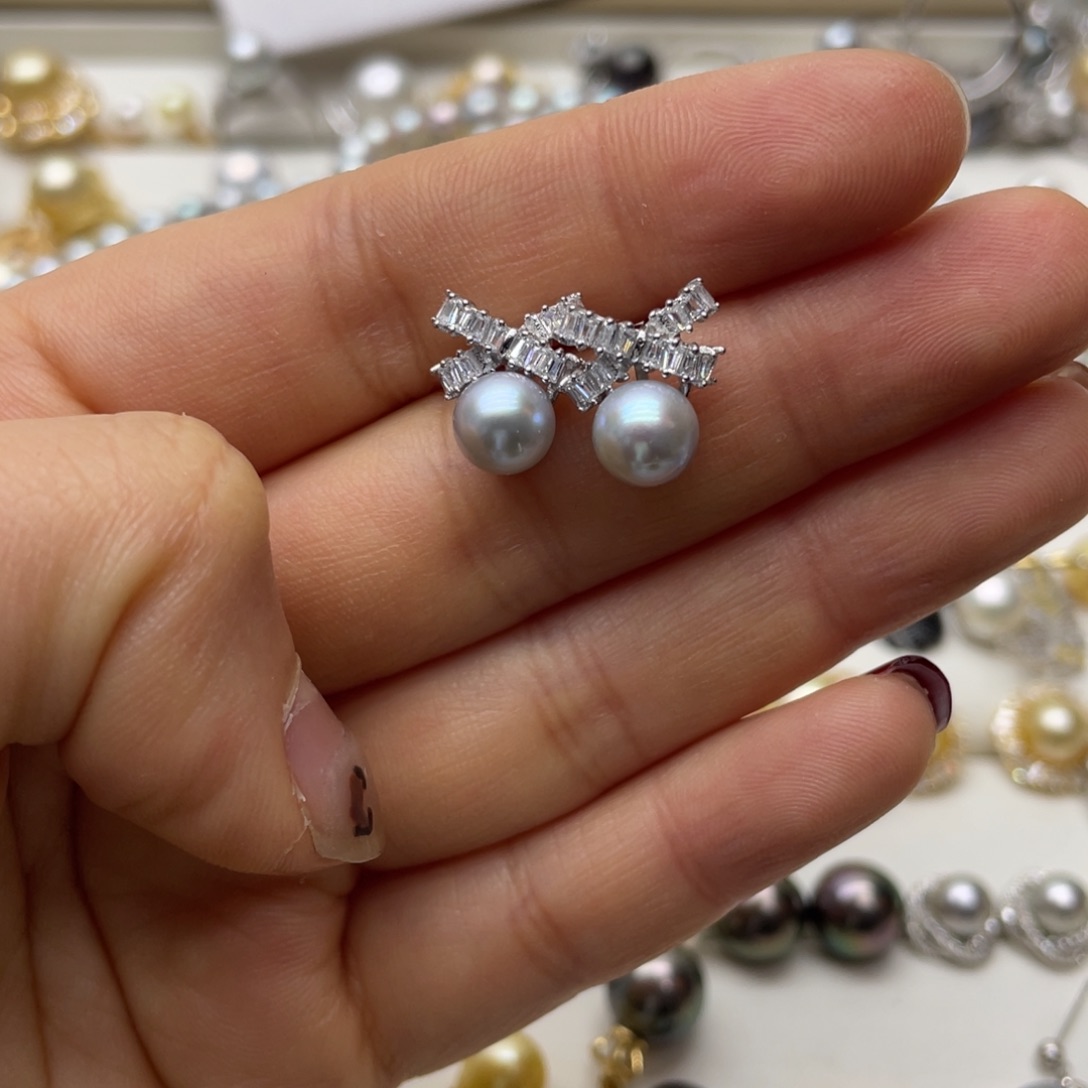 海水珍珠耳饰银S925镶嵌