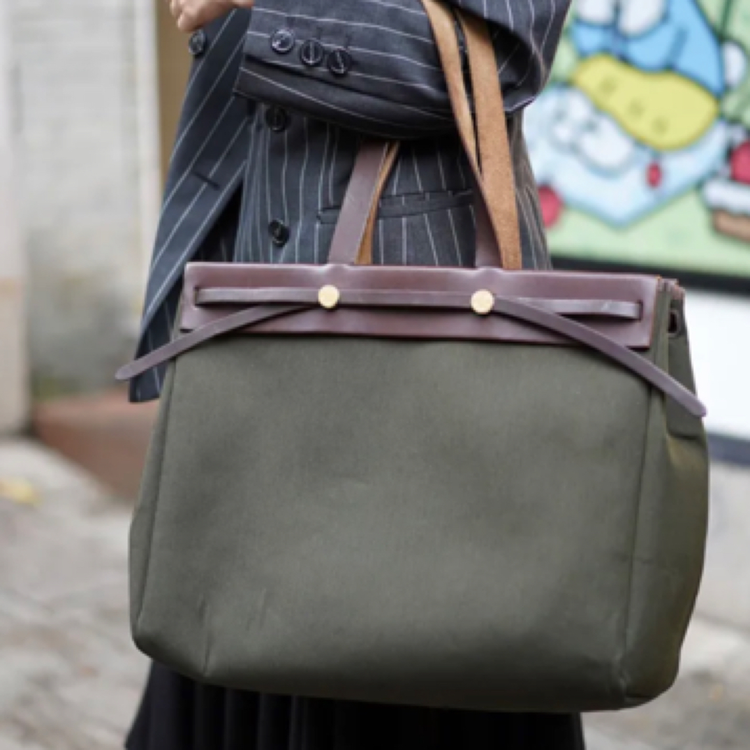 95新 Hermes/爱马仕 爱马仕帆布拼皮hebag单肩包（替换袋）