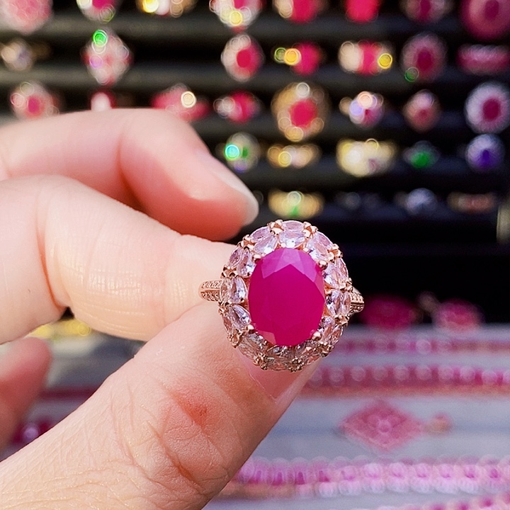 红宝石戒指银S925镶嵌