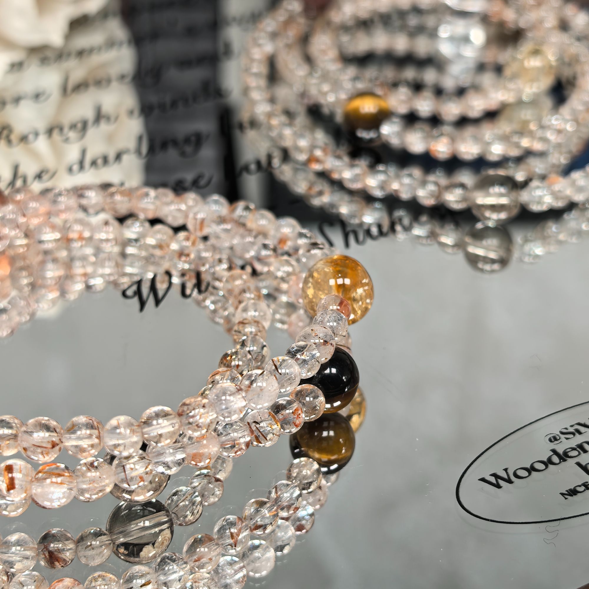 【心动的瞬间3分】天然水晶黑金超七多宝三圈手链