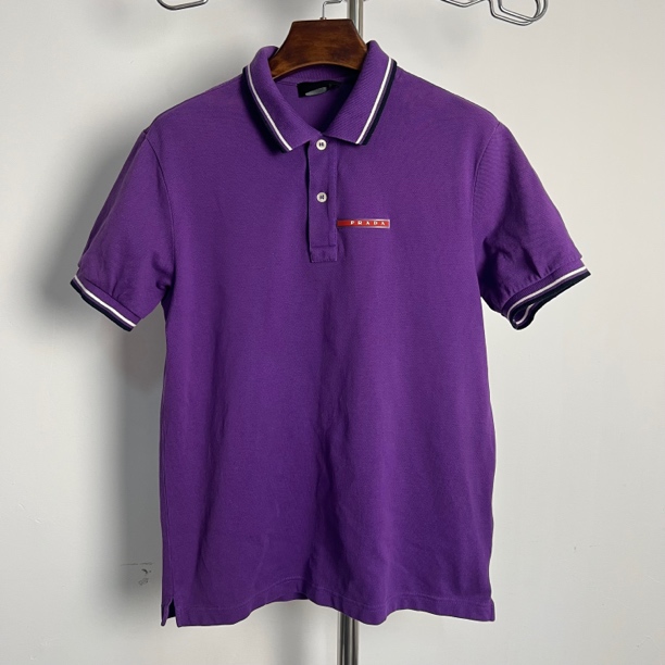 95新 Prada/普拉达 紫色polo胶条短袖/98新/0289