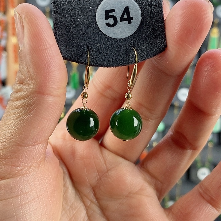 和田玉耳饰18K金镶嵌