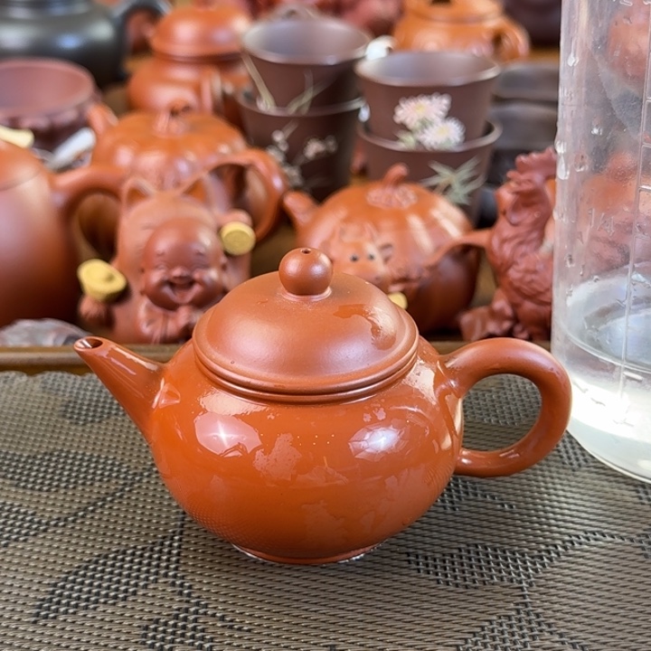 紫砂茶壶朱泥半手水平100毫升