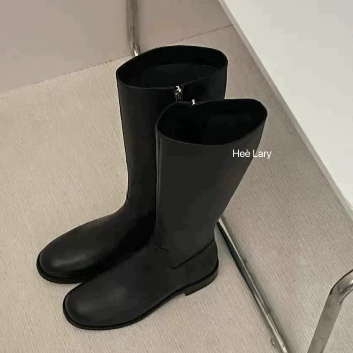 Hee秋冬头层牛皮时装靴粗跟靴长筒时尚靴厚底马丁靴女士长靴秋冬