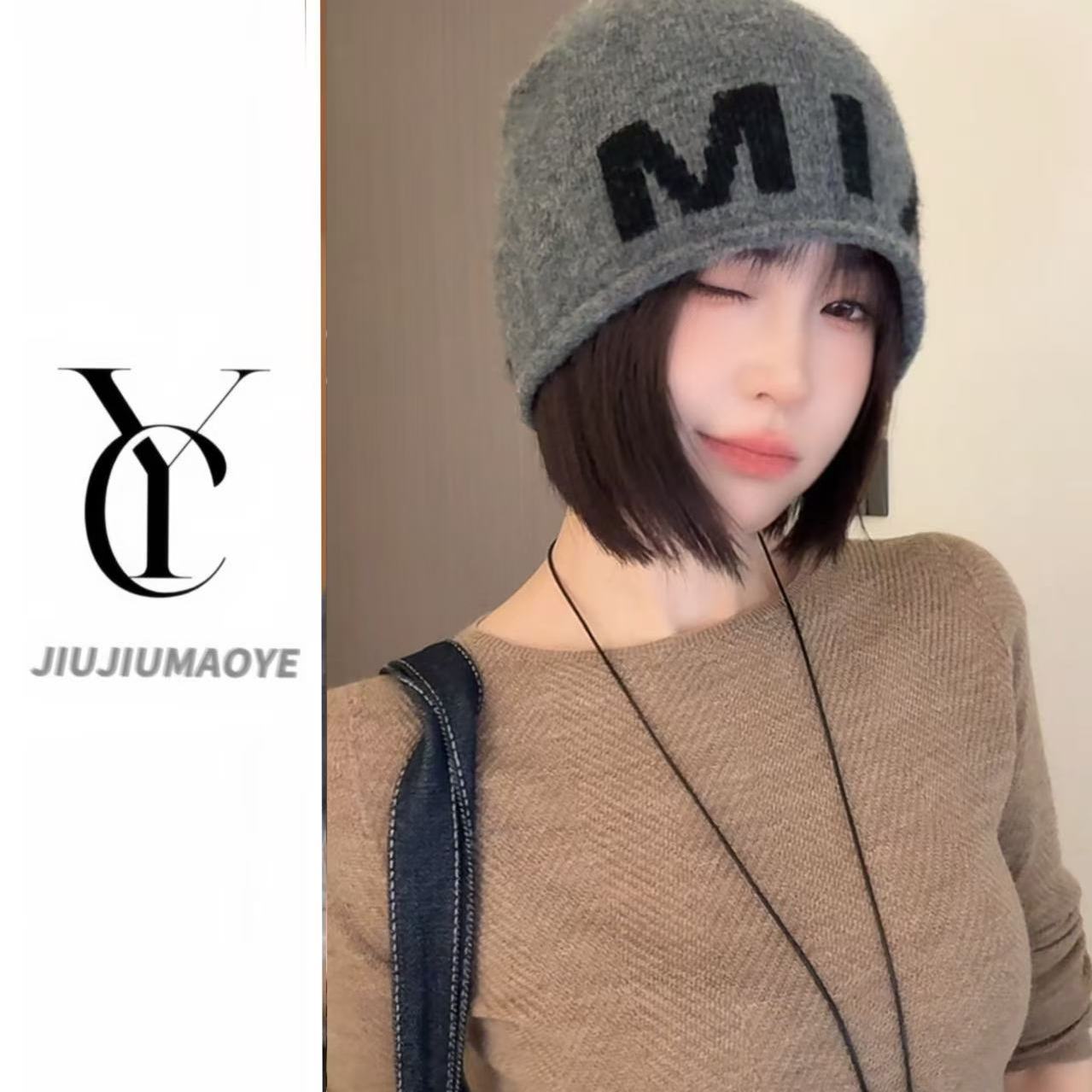 【小头围版】字母秋冬冷帽堆堆帽女包头帽秋季帽子中性灰色百帽子