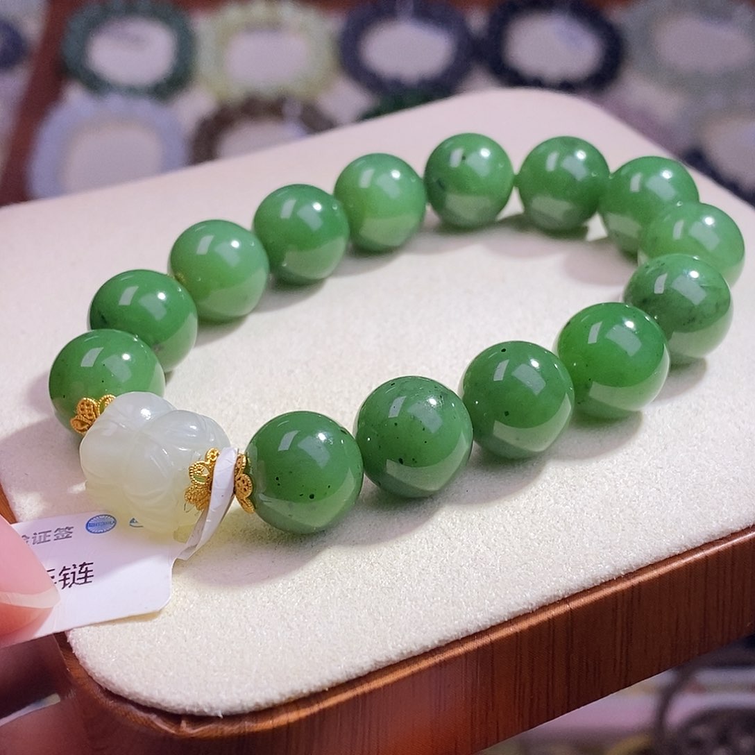 颈饰未镶嵌和田玉碧玉12mm手串