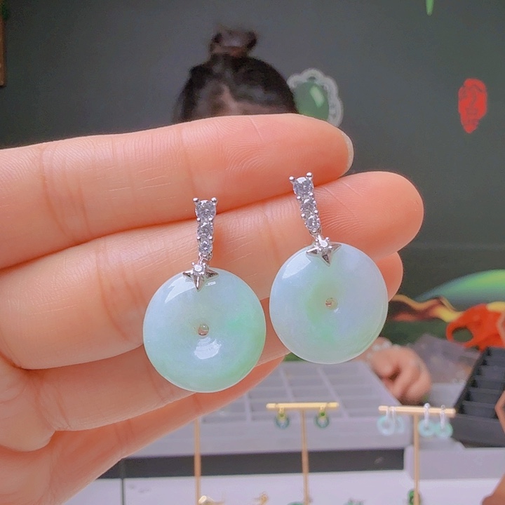 翡翠银S925镶嵌耳饰