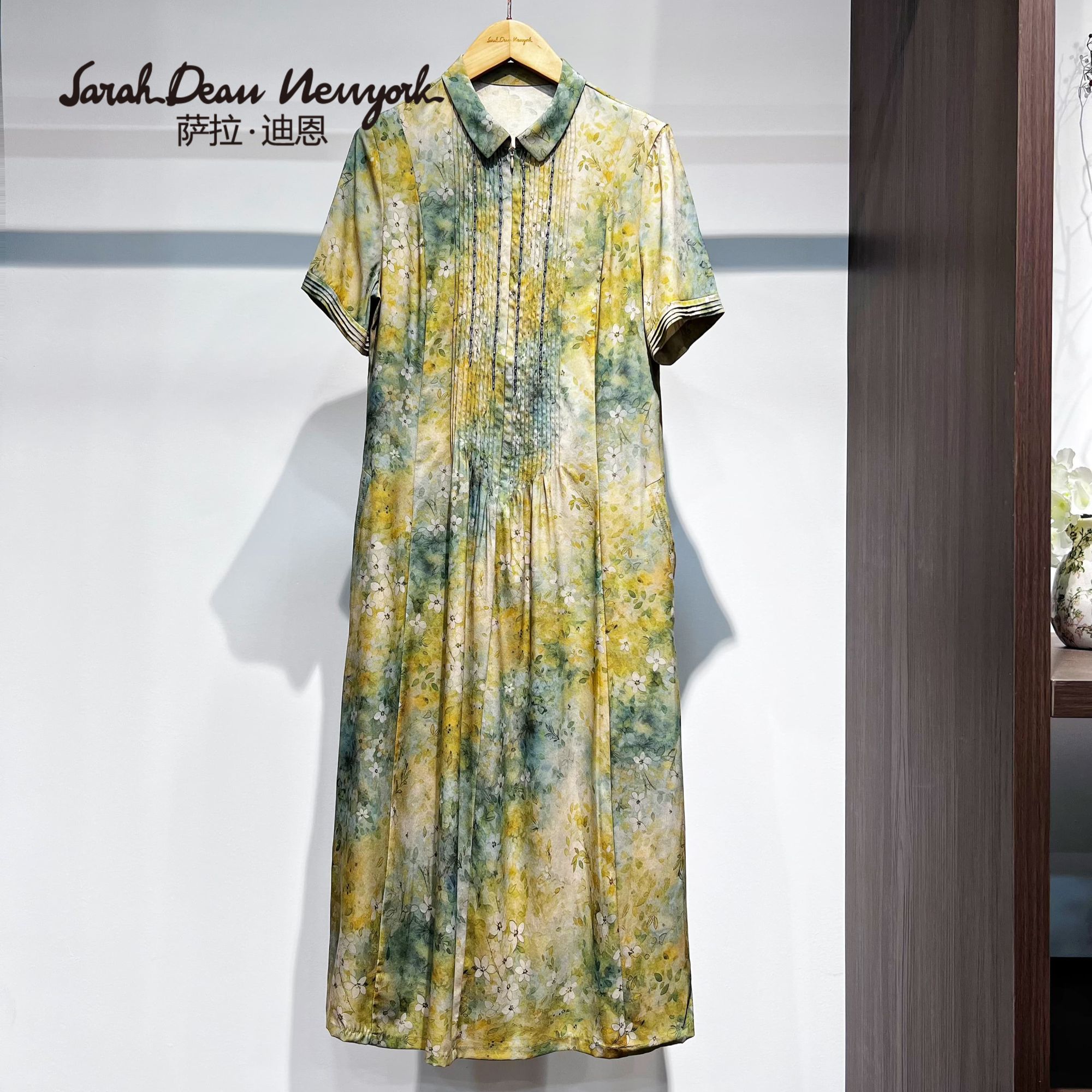 【萨拉迪恩】桑蚕丝时尚优雅华丽百搭大牌连衣裙显瘦