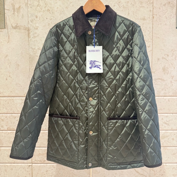 未使用 BURBERRY/博柏利 女士新款丝绒边格纹领尼龙面料谷仓棉服