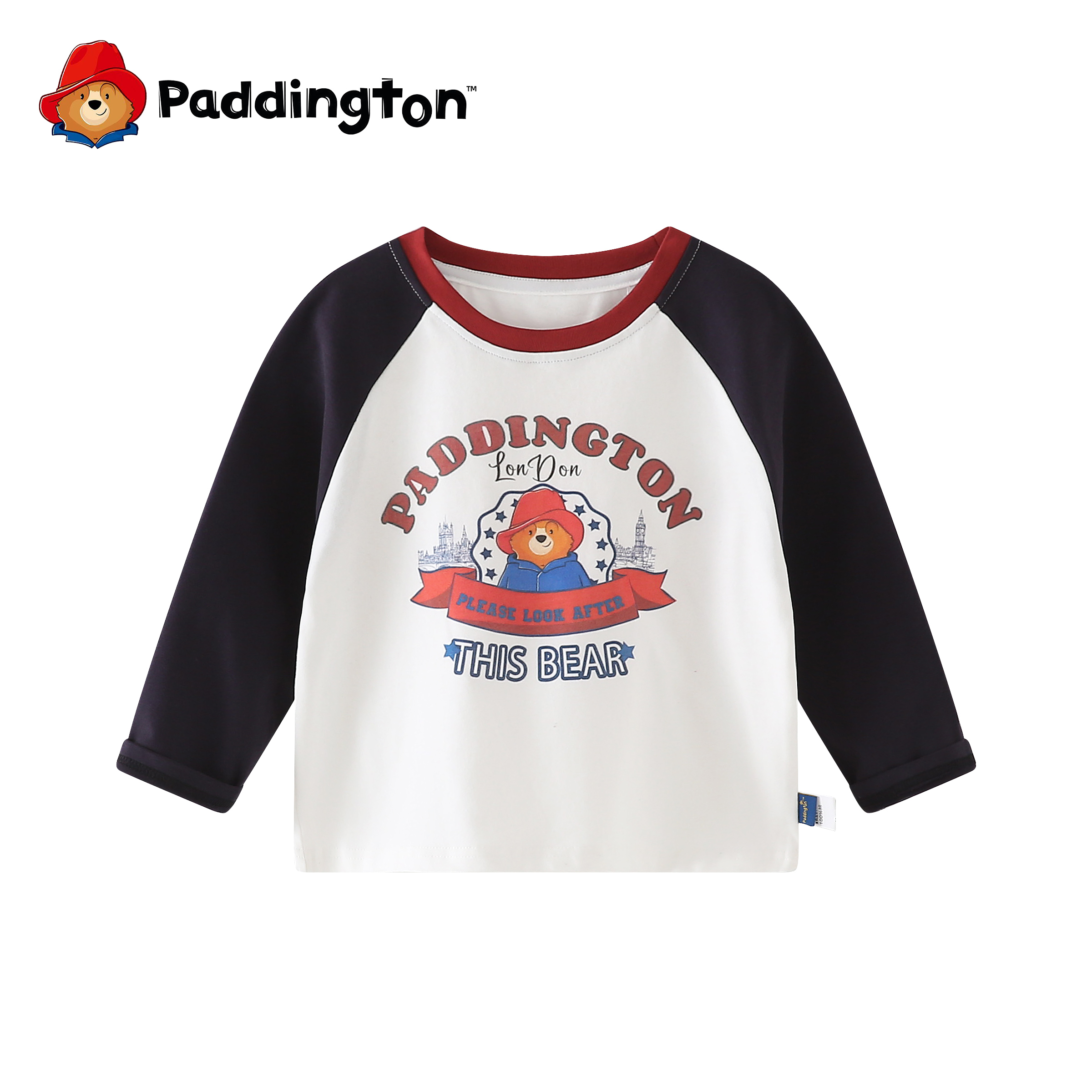 PADDINGTON/帕丁顿熊2025秋童装长袖T恤拼色打底衫男女童洋气内搭