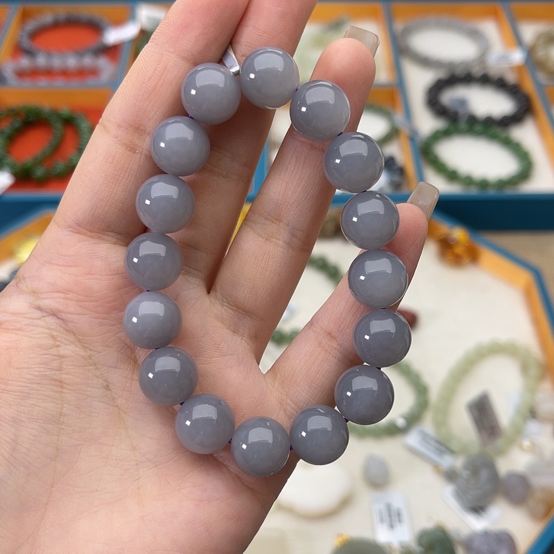 和田玉未镶嵌手链w7烟紫12mm