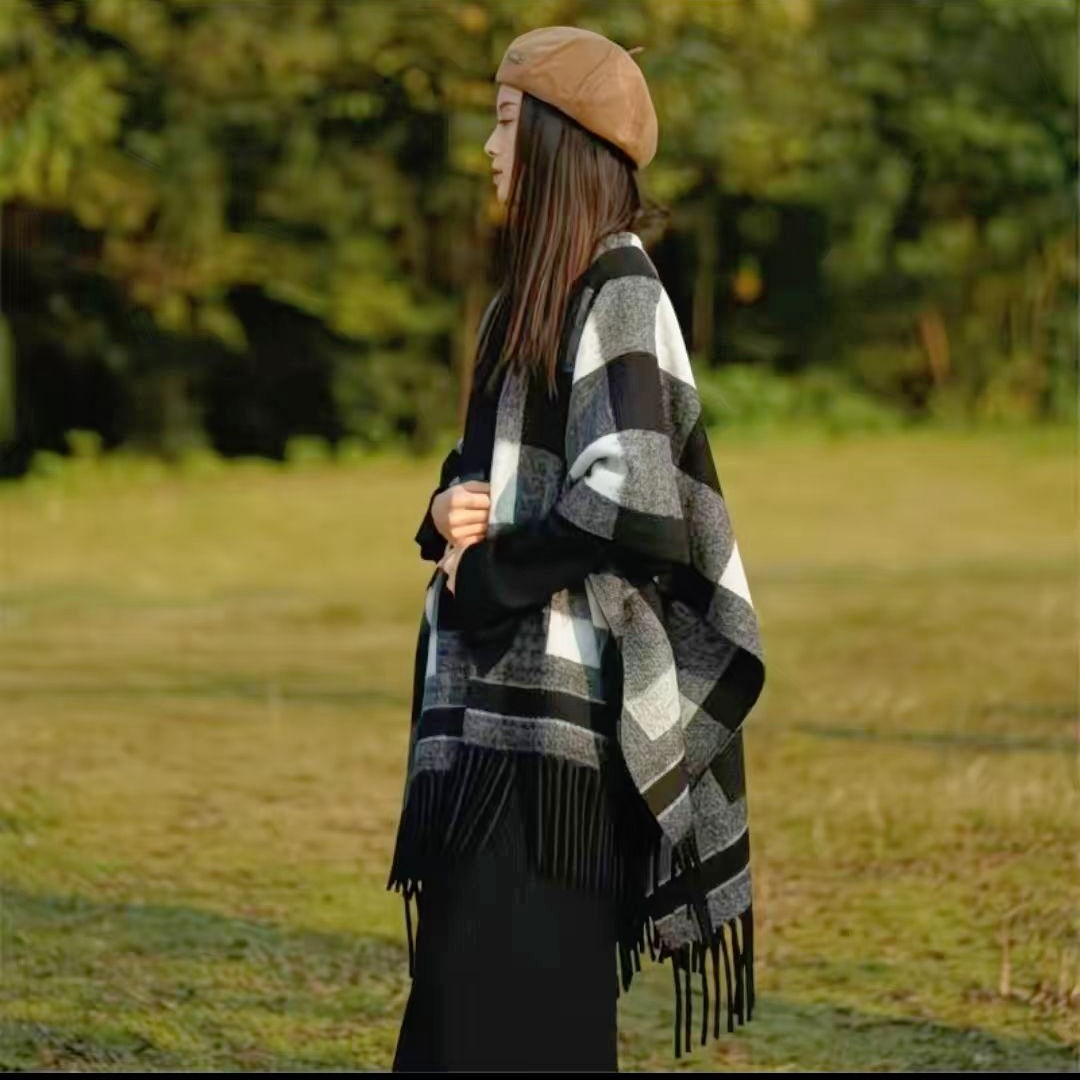 厚款格子护肩防风透气成人披肩冬季秋冬民族风双面保暖外搭