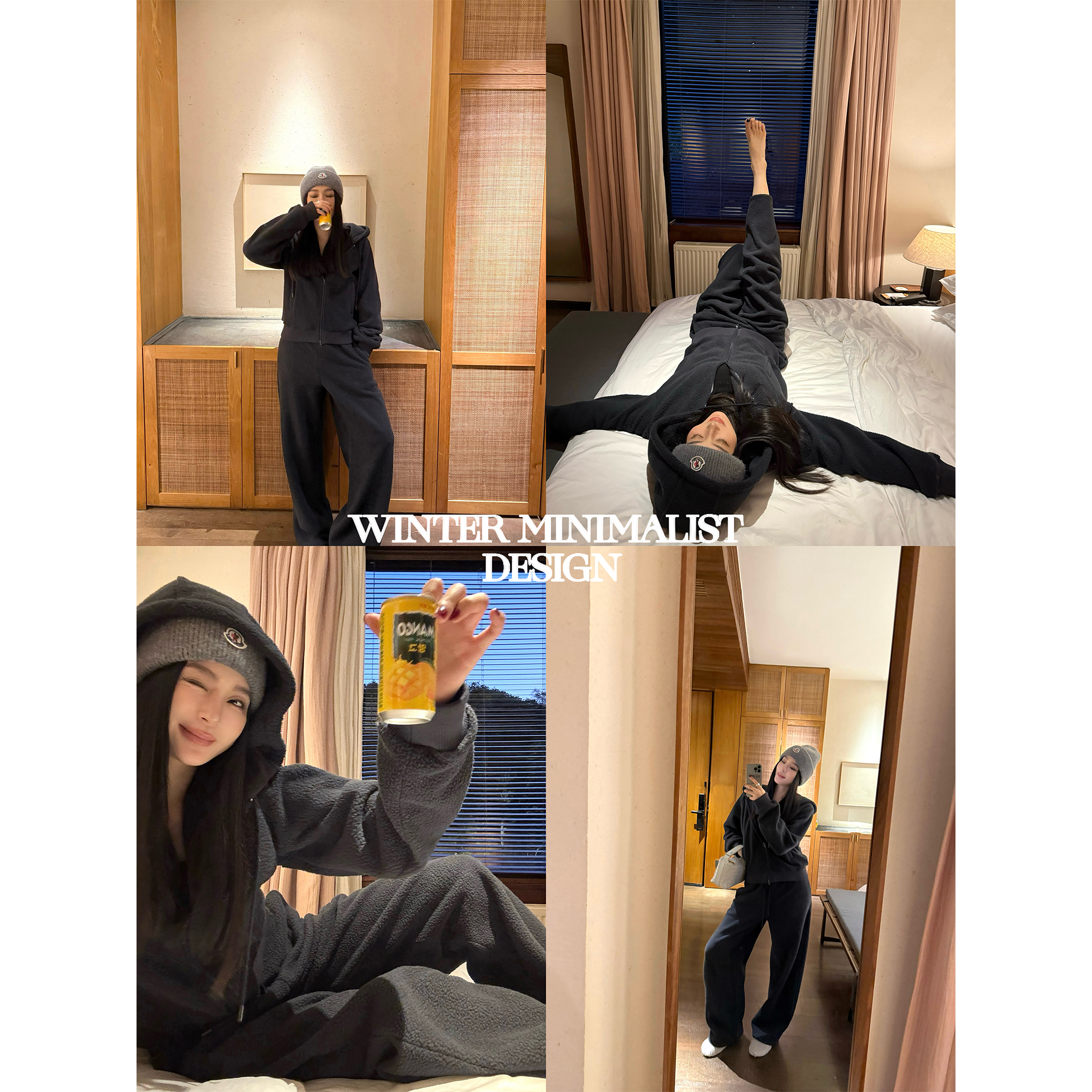周淼【温暖泡芙】软糯大颗粒磨毛连帽卫衣休闲卫裤套装女ZM25G5275J