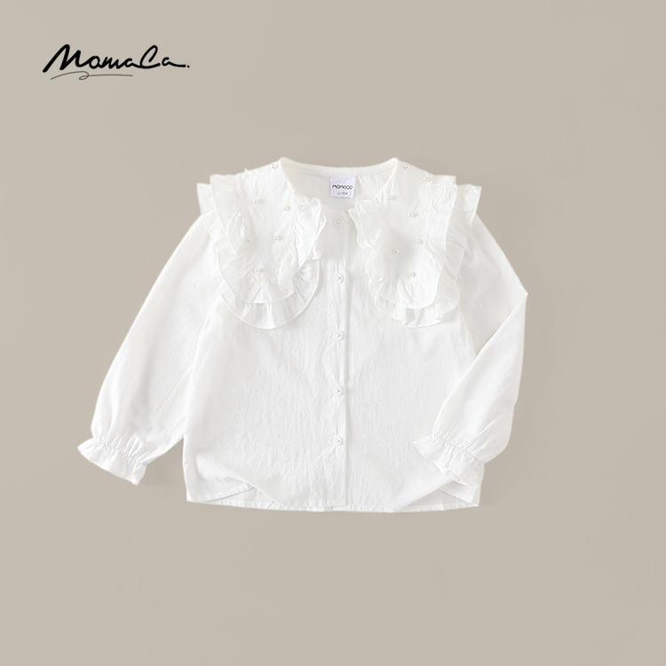 MOMOCO/玛米玛卡女童中大童秋季潮流时尚珍珠翻领衬衫77740234002
