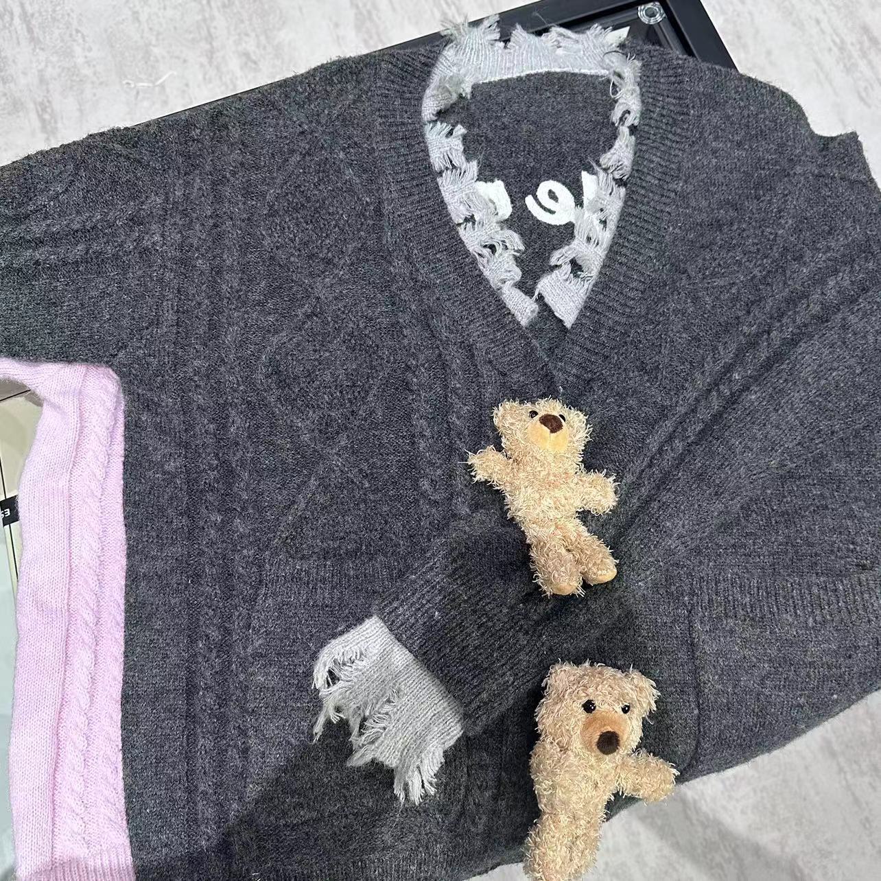 FOG（045）磨破做旧针织开衫毛衣外套女-W83101