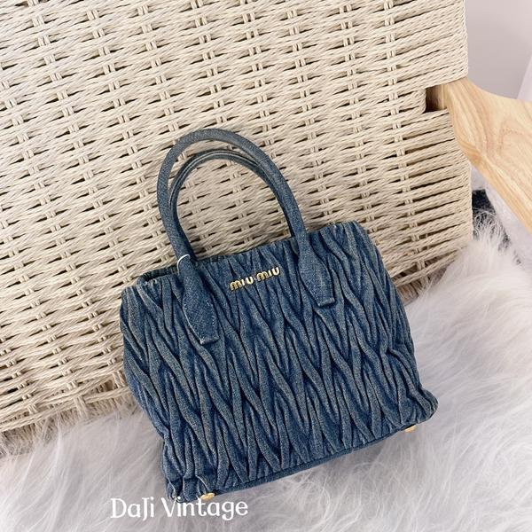 大吉中古/Miumiu丹宁褶皱托特手提斜挎包