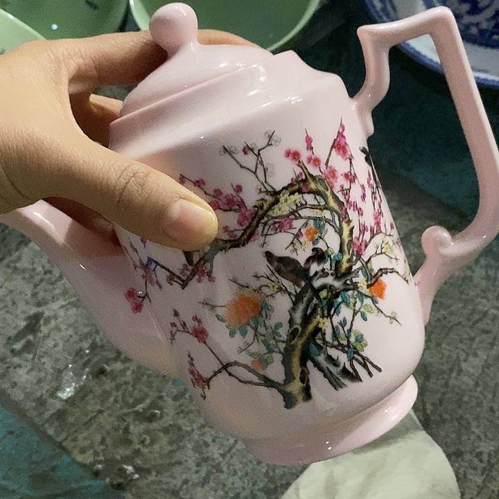 摆件陶红稀土喜上眉梢又大又高茶壶