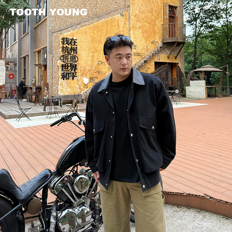 TOOTH YOUNG【帅气学长】工装翻领秋季宽松男士拼色休闲夹克