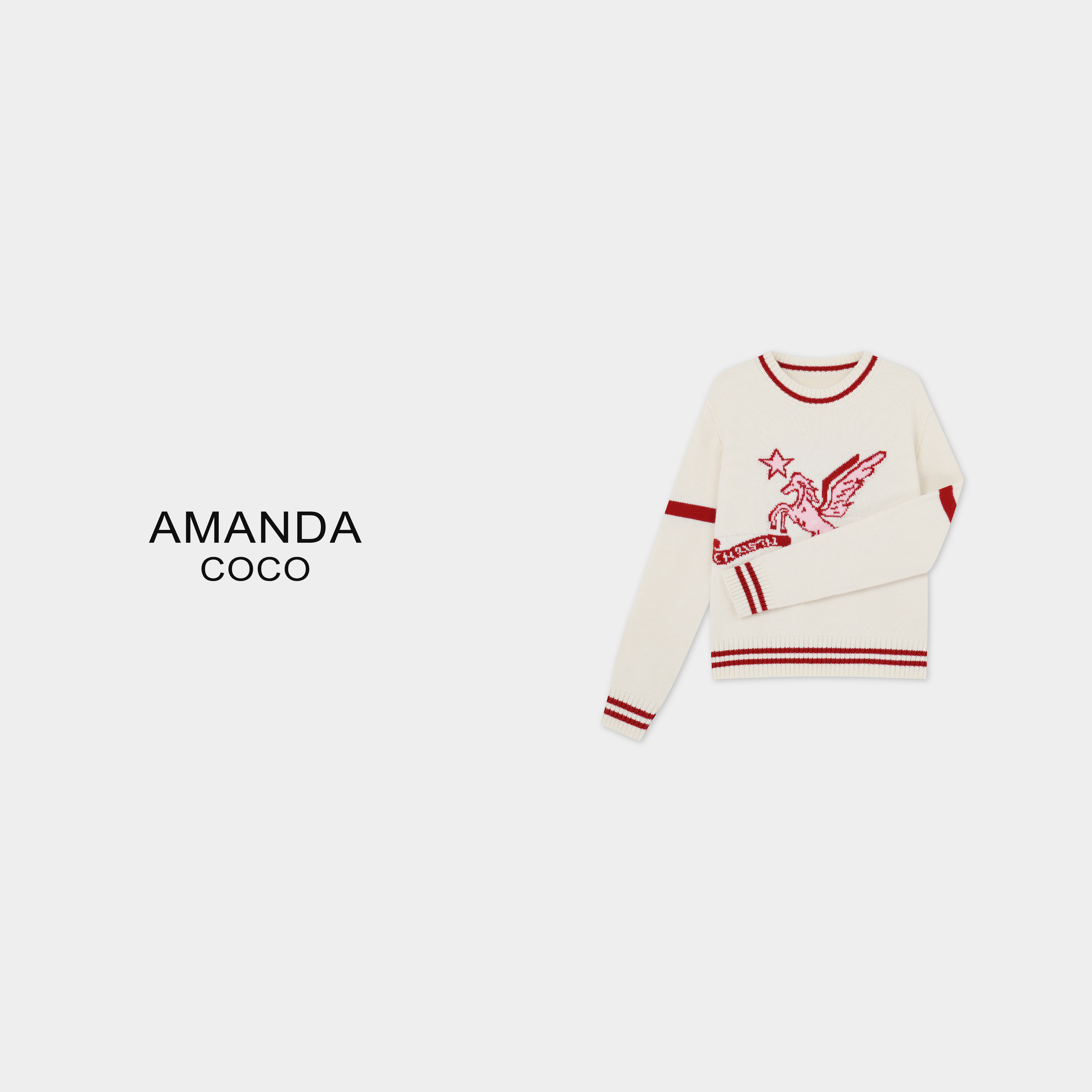 潇潇# 梦境环游～秋冬减龄撞色条纹圆领飞马刺绣针织上衣