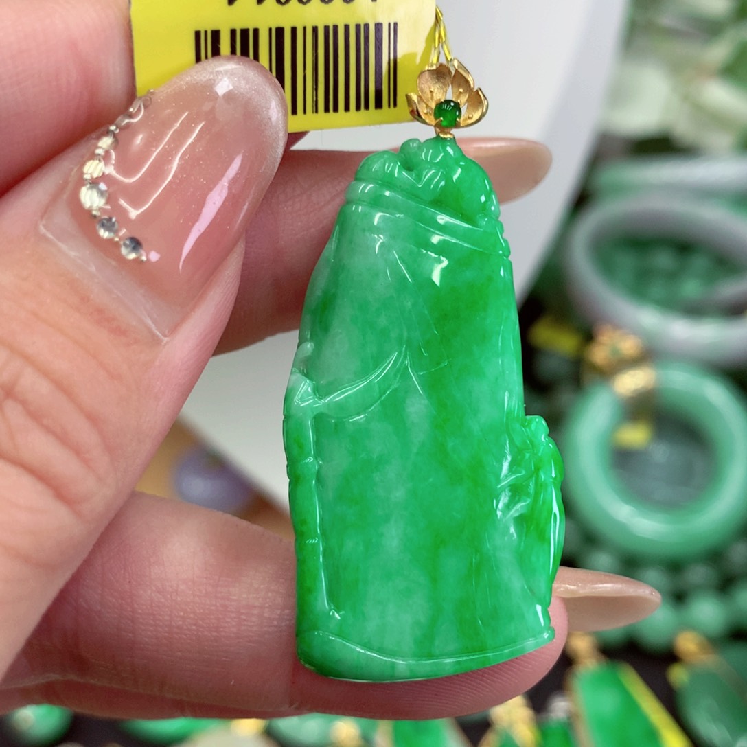 翡翠18K金镶嵌吊坠(不含链)