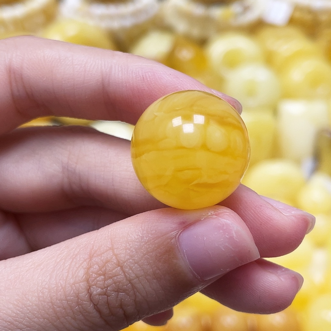 琥珀未镶嵌裸石19.5mm焦皮妖花圆珠瑕