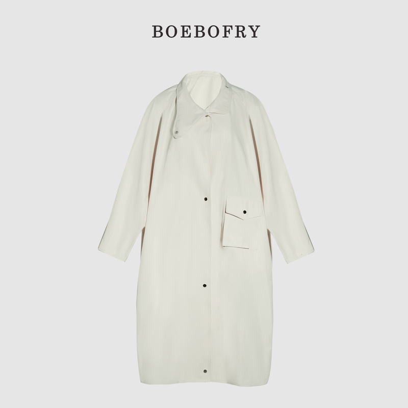 BOEBOFRY<立体剪裁>秋季中长款宽松简约风衣外套BE1F0589