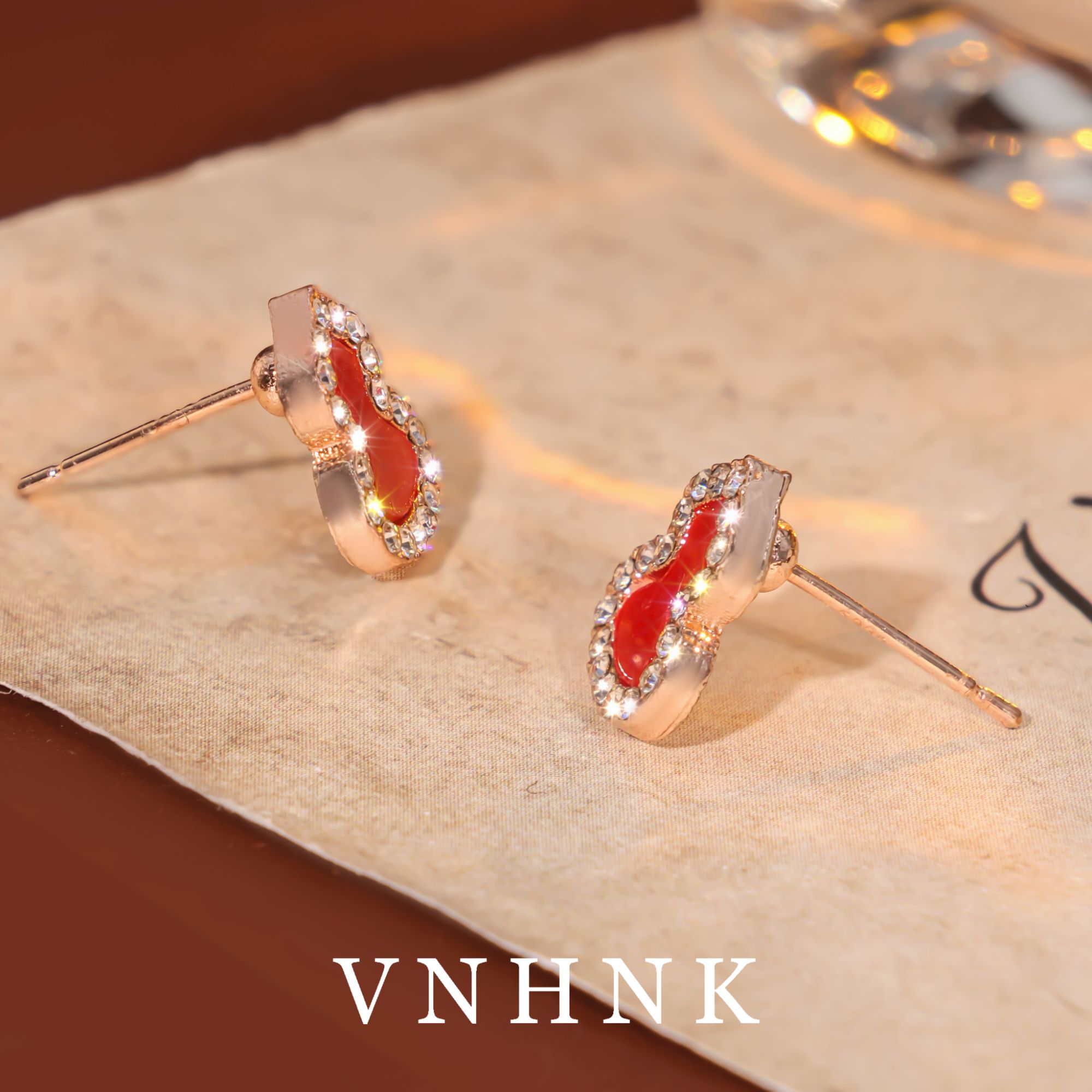 铜合金合成锆石耳饰 美可儿  C683  玫瑰色小众百搭耳环