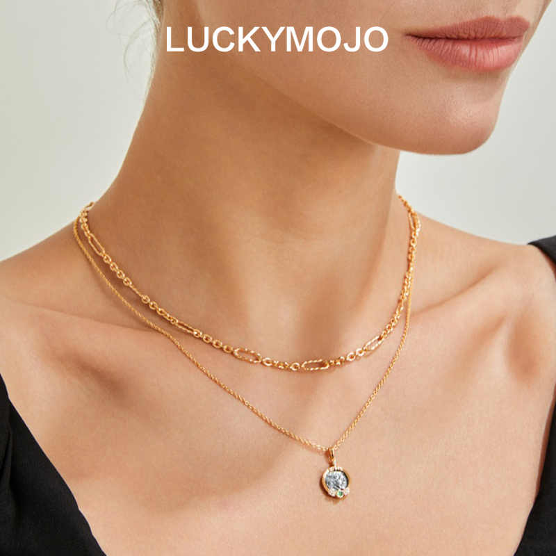 LUCKYMOJO 坠链均925银 锁骨链古法饰品双面轻奢法式项链女生