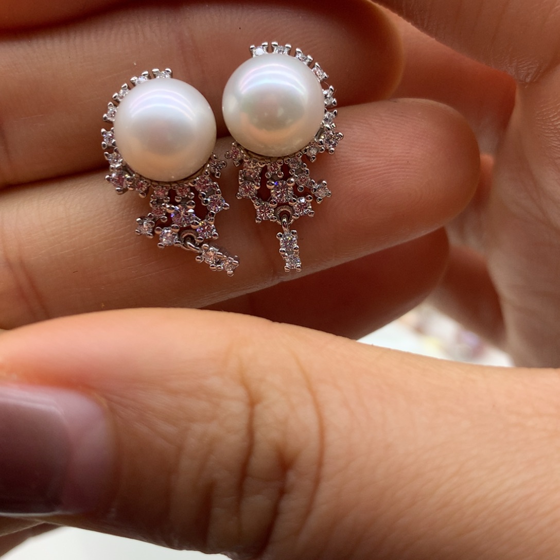 淡水珍珠耳饰银S925镶嵌