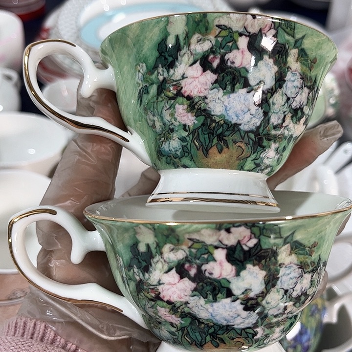 碗微瑕骨瓷白玫瑰单杯两只装