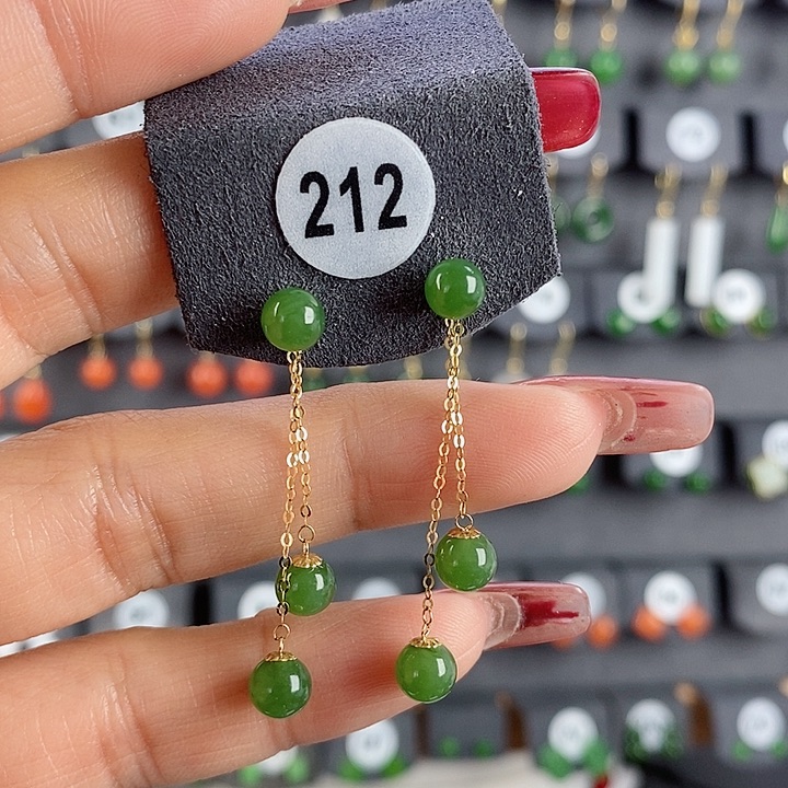 和田玉耳饰18K金镶嵌