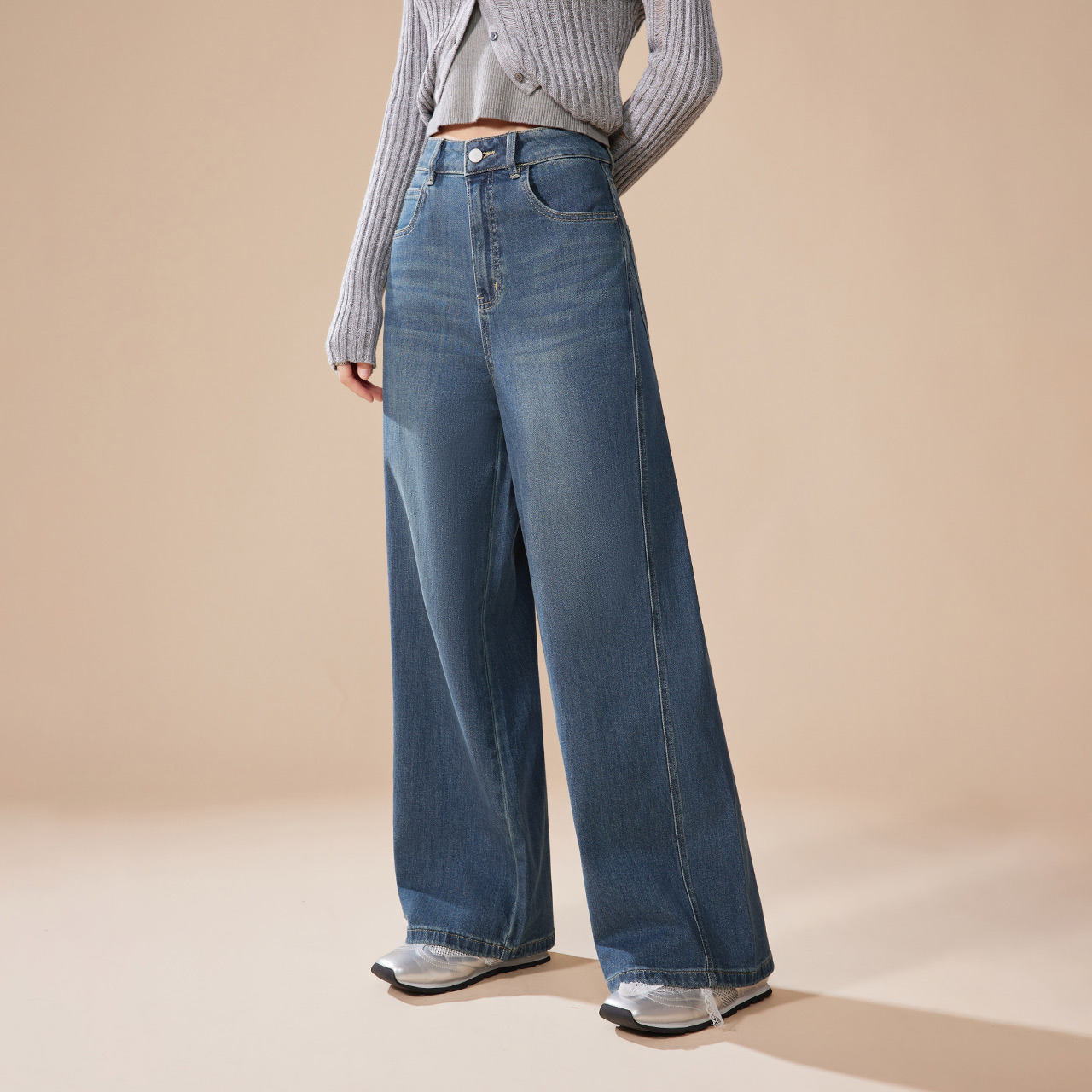 IEF/爱依服裤子2025秋季新款港式简约通勤气质百搭显瘦牛仔阔腿裤