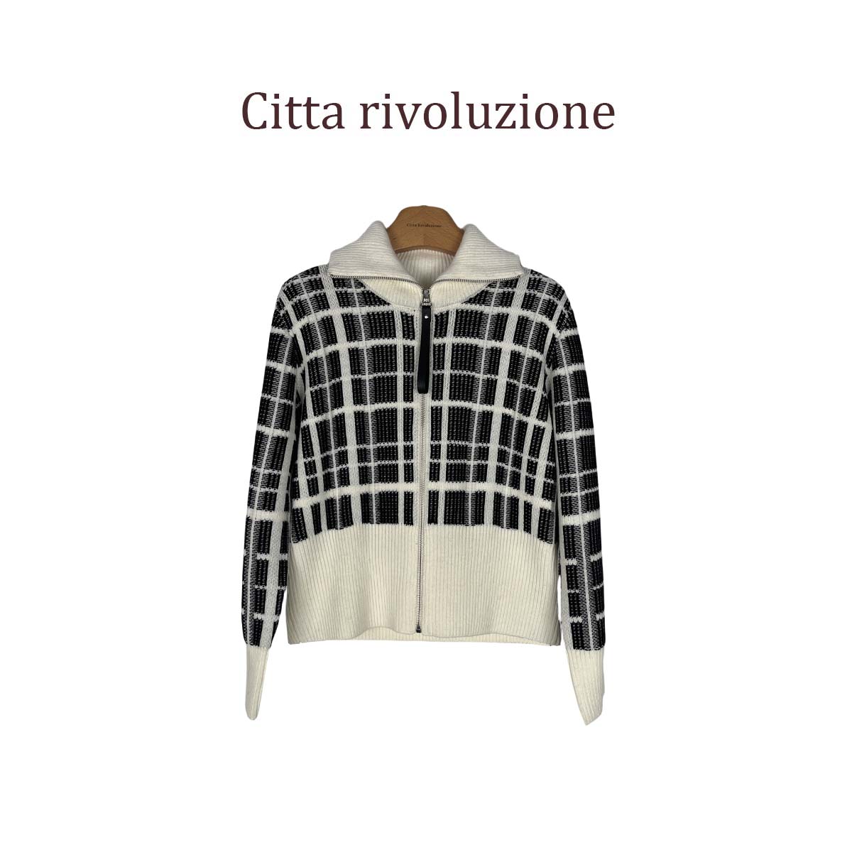 秒--冲上L牌 | 翻领经典格纹拉链夹克针织开衫194