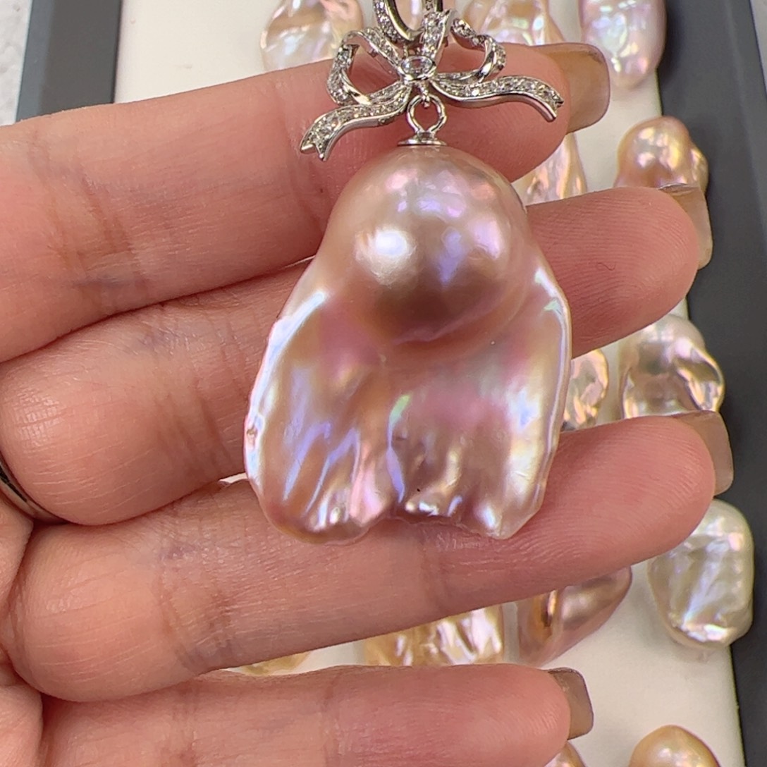 淡水珍珠吊坠(不含链)银S925镶嵌木**柳