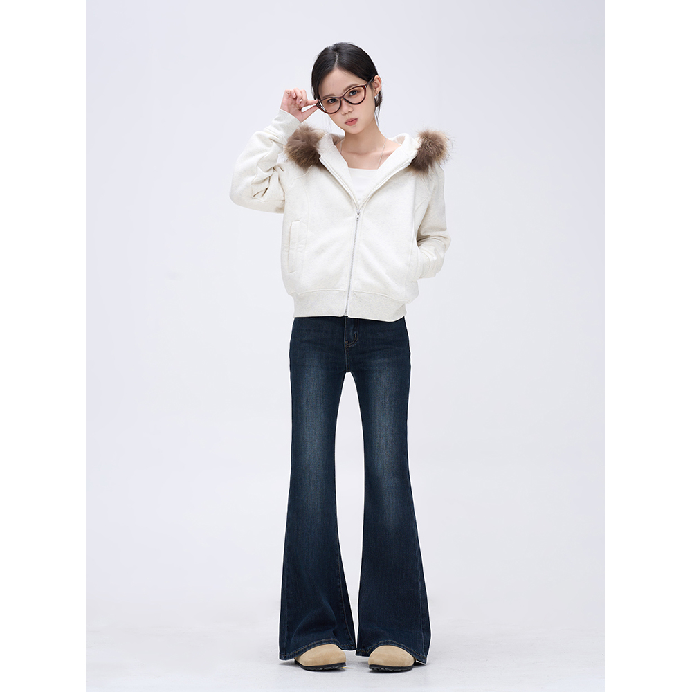 PaintGree/画格刺绣款牛仔裤女冬季新款加绒牛仔喇叭长裤73001