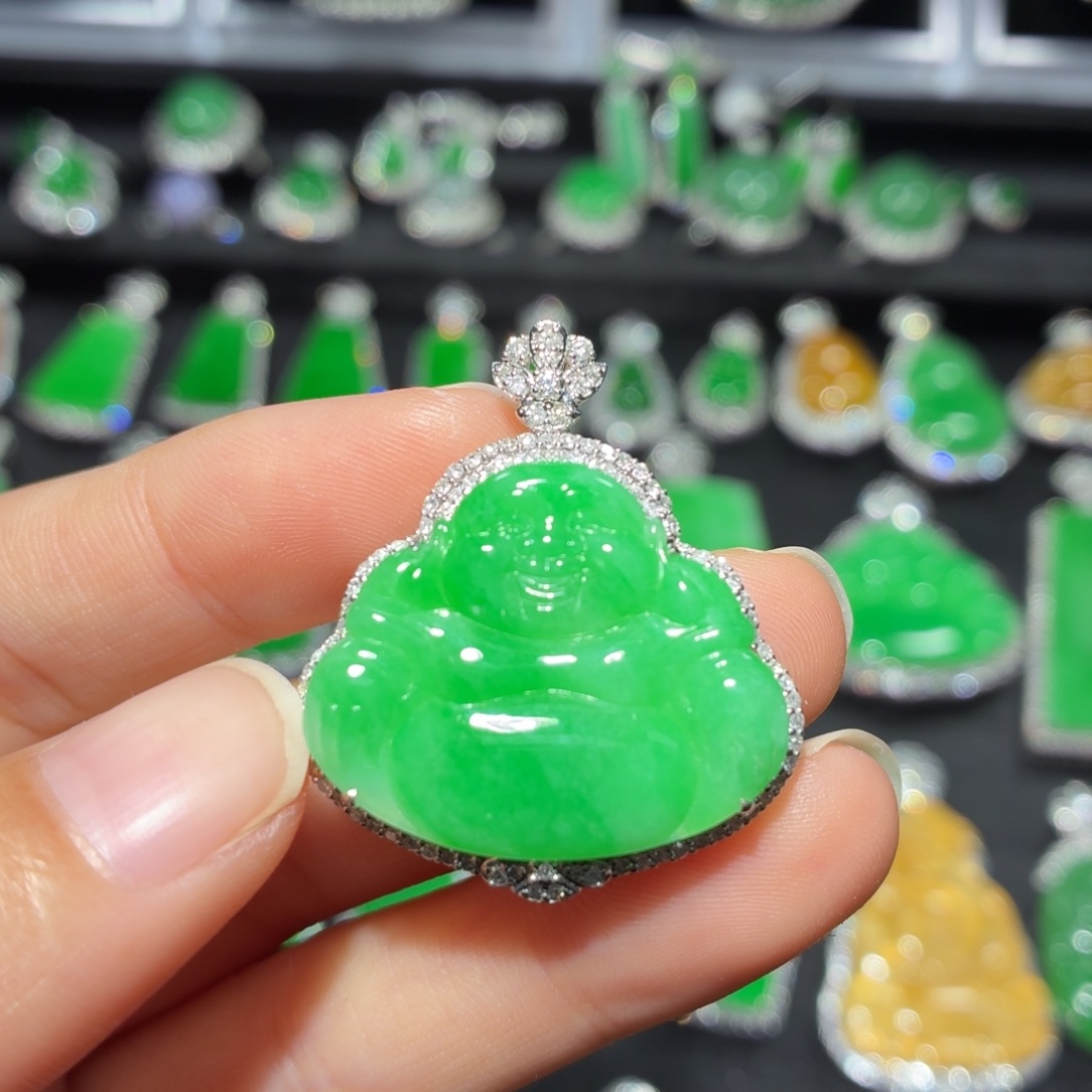 翡翠18K金镶嵌吊坠(不含链)113号